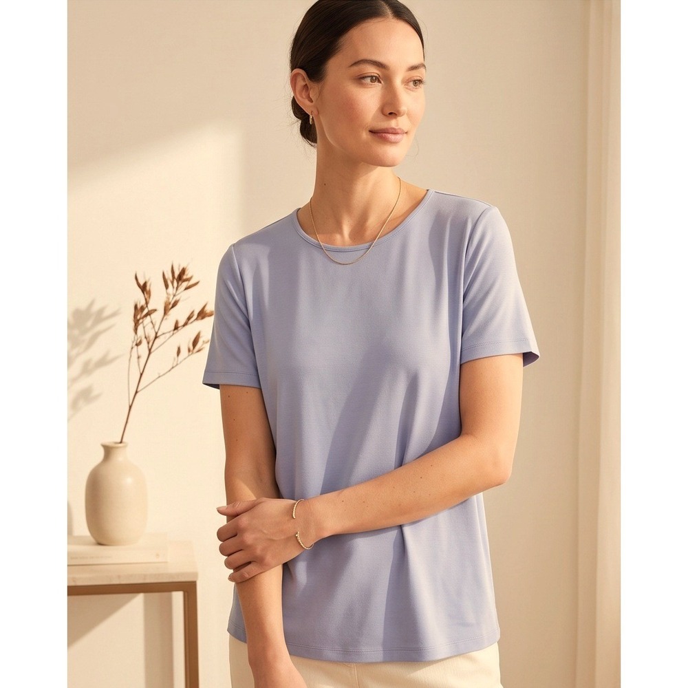 Eileen‎ Fisher M Lightweight Viscose Jersey Round Neck Tee Lavender Gray NWT $88
